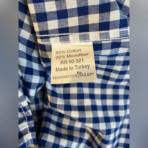 NWT PENNINGTON\BAILES MENS BUTTON DOWN OXFORD SIZE SMALL IN NAVY/WHITE GINGHAM - Picture 6 of 6